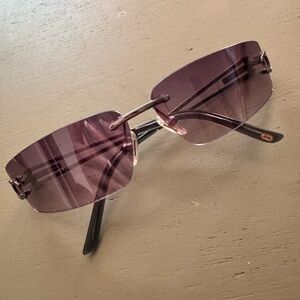 Jeopardy Purple Rimless Sunglasses Metallic Geometric Free Glasses Storage Case